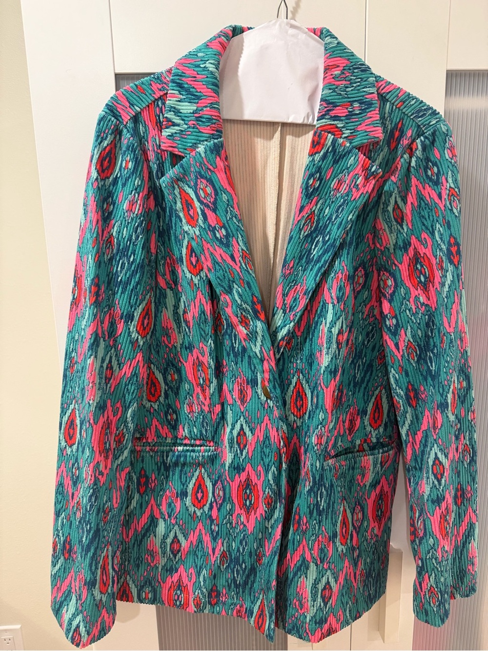 Teal & Pink Patterned Women's Blazer